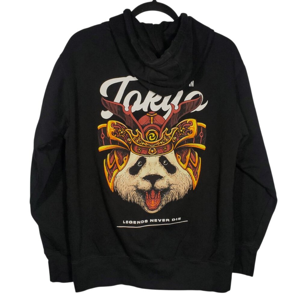 Tuned In Tokyo Graphic Hoodie Sweatshirt Women's M Black Samurai Panda Kabuto